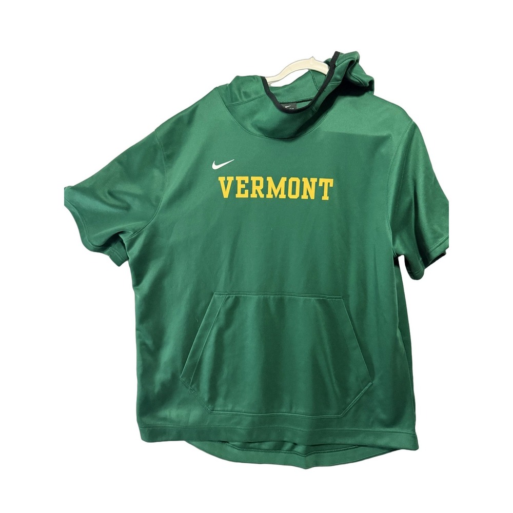 Nike Vermont Men's 2XL Green Short Sleeve Pullover Hoodie Dri-FIT Logo Pockets